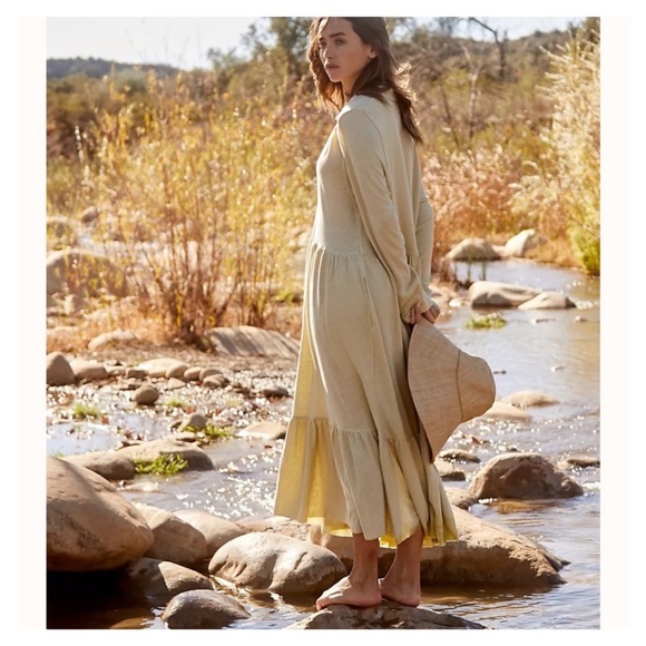 Free People Oversized Moonlight Long Sleeve Cotton & Hemp Midi Dress NWT Size M - Picture 12 of 13